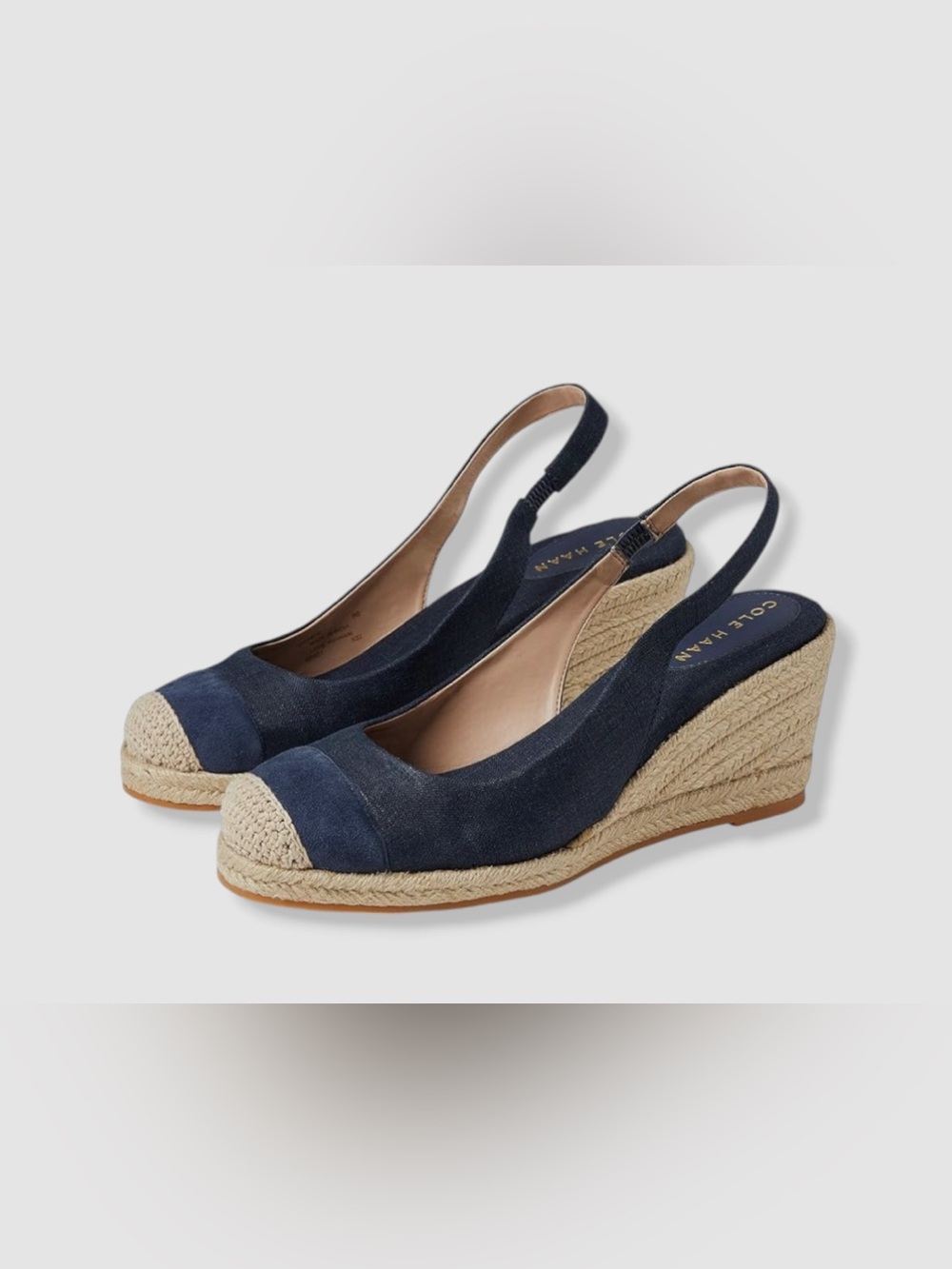 NWOT Cole Haan Cloudfeel Espadrille Blue Wedge Slingback Wedges size 8.5